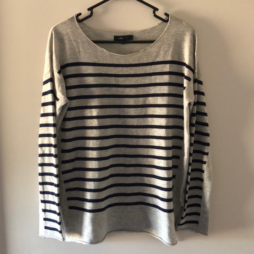 Gray / Navy Blue Striped Sweater